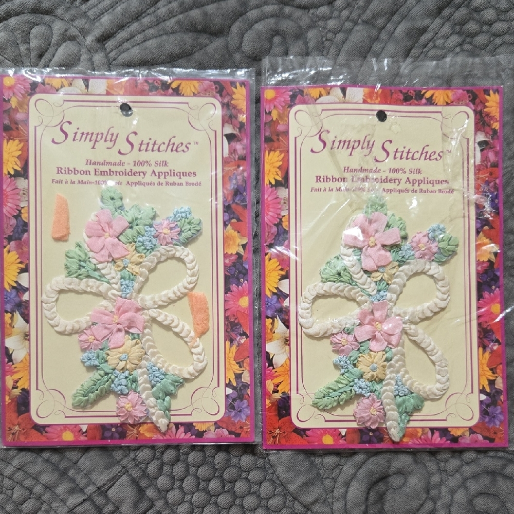 Vtg Simply Stitches 100% Silk Ribbon Embroidery Applique